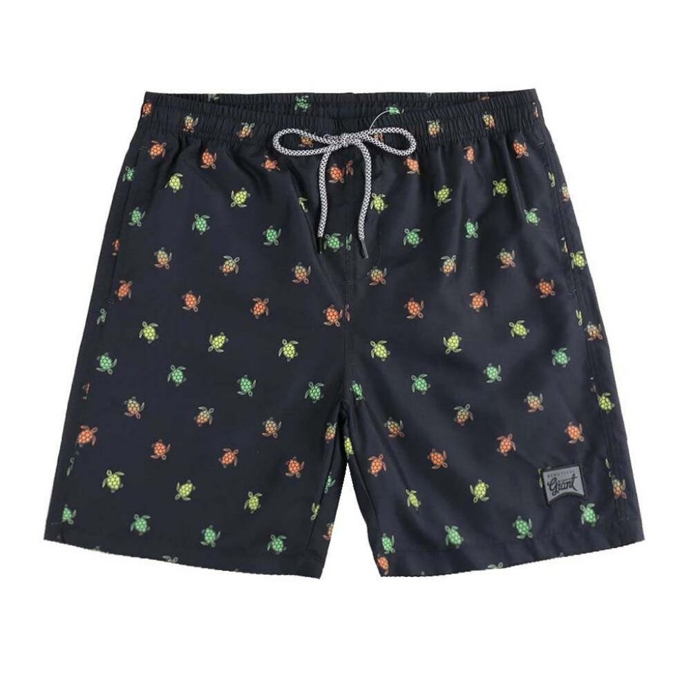 Boys' Black Turtle Print Swim Trunks with Mesh Liner